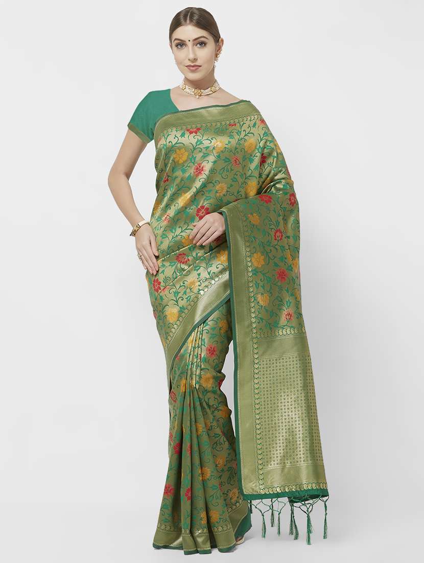 floral woven saree with blouse
