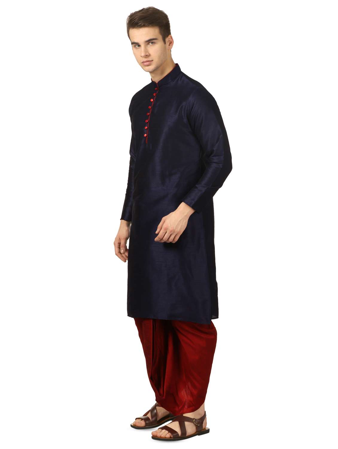 navy blue solid dhoti kurta set - 16735419 -  Standard Image - 1