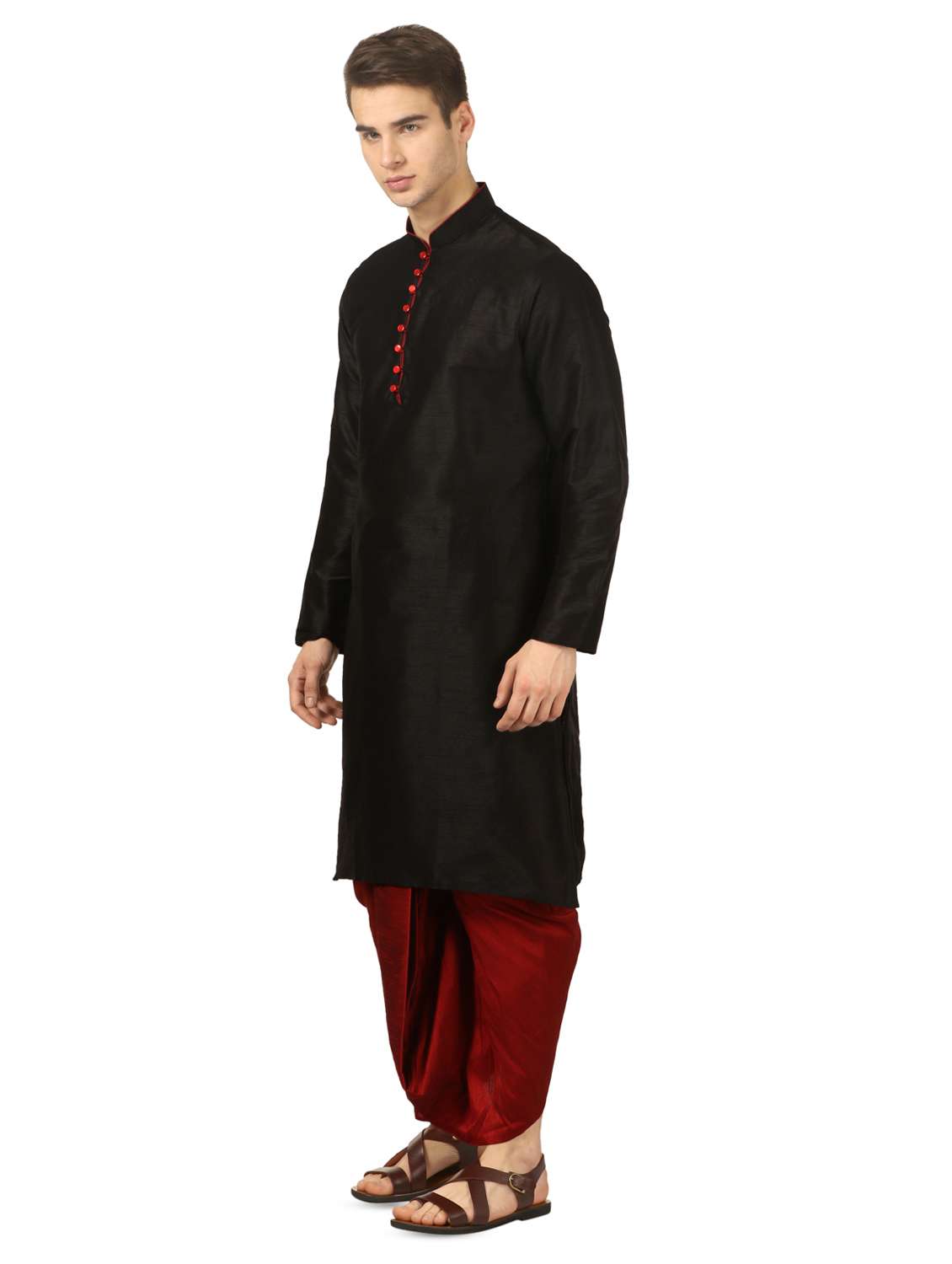 black solid dhoti kurta set - 16735421 - Standard Image - 1