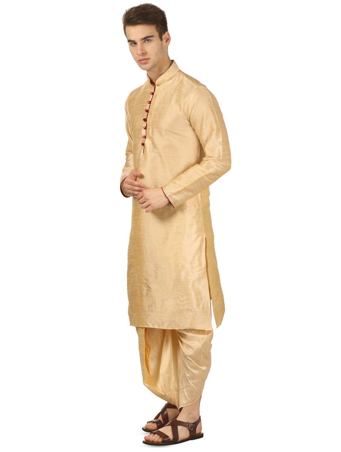 beige solid dhoti kurta set - 16735423 - Standard Image - 1