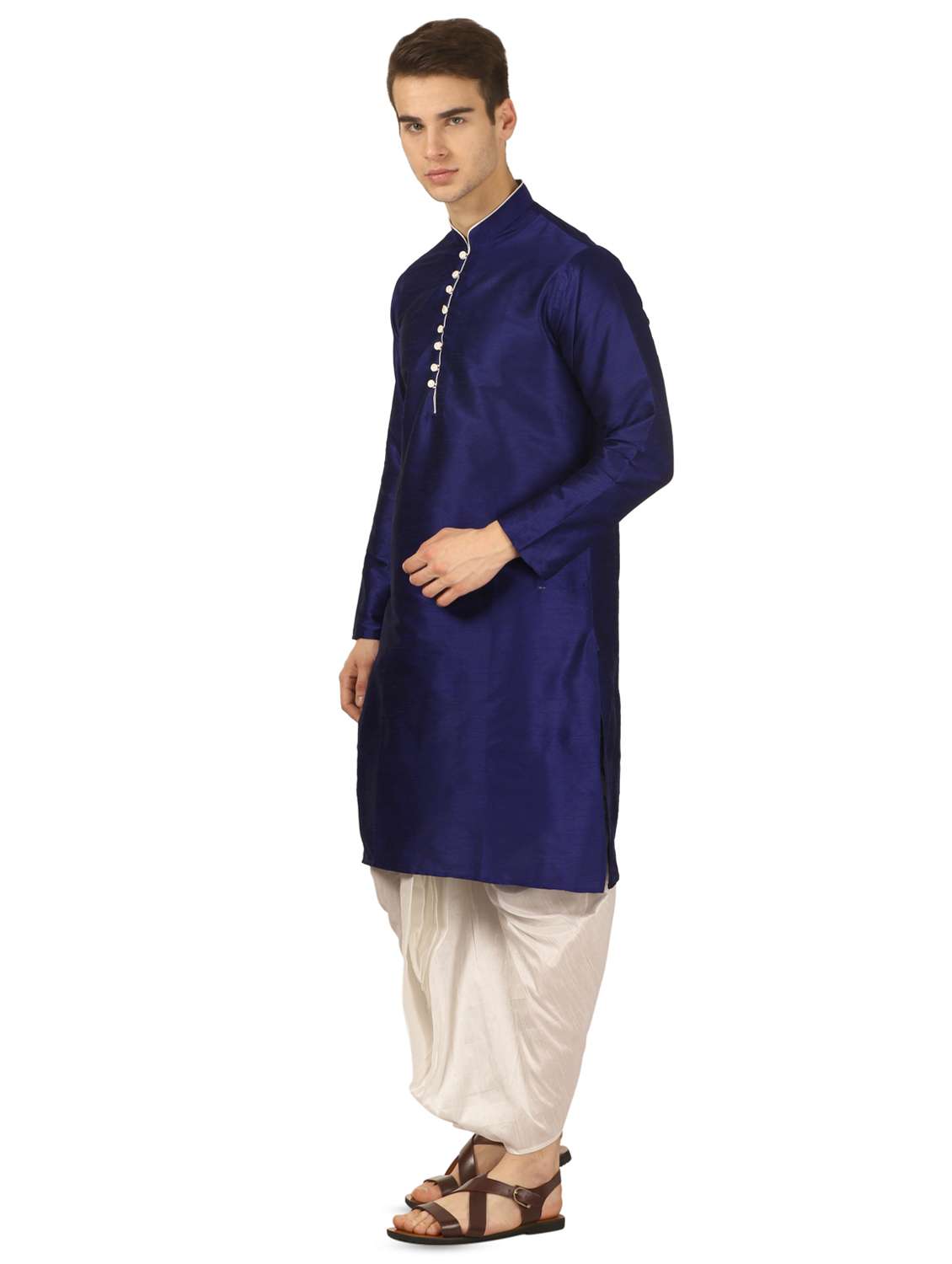 blue solid dhoti kurta set - 16735431 - Standard Image - 1