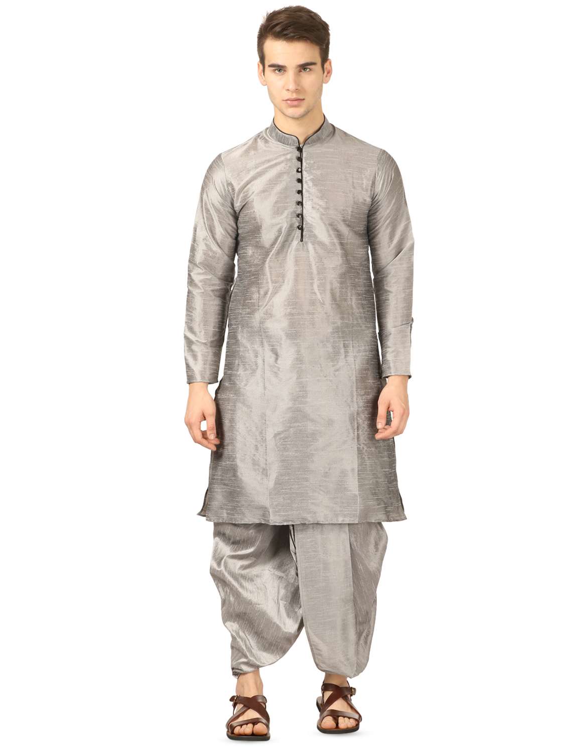 silver solid dhoti kurta set