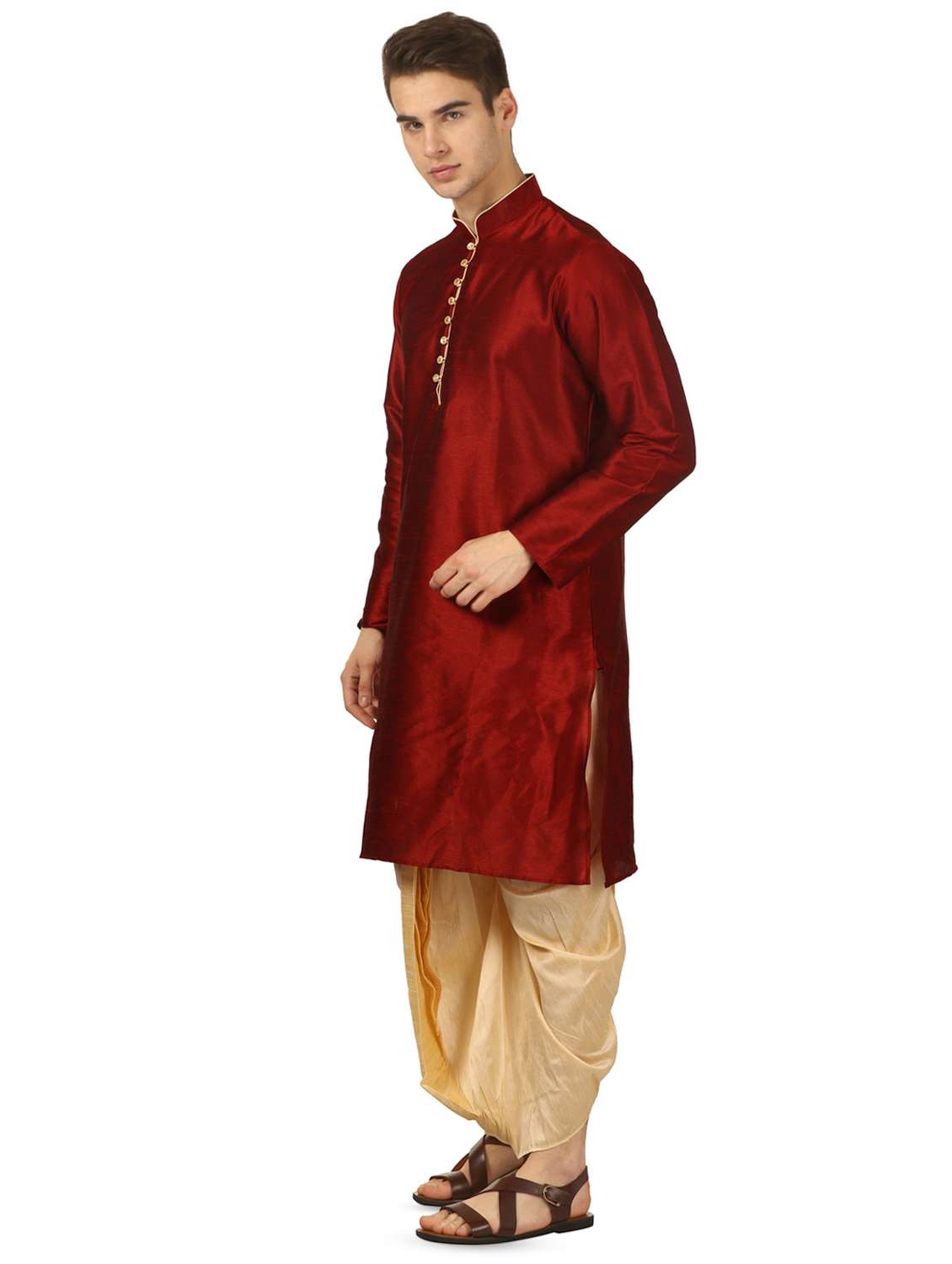 red solid dhoti kurta set - 16735436 -  Standard Image - 1
