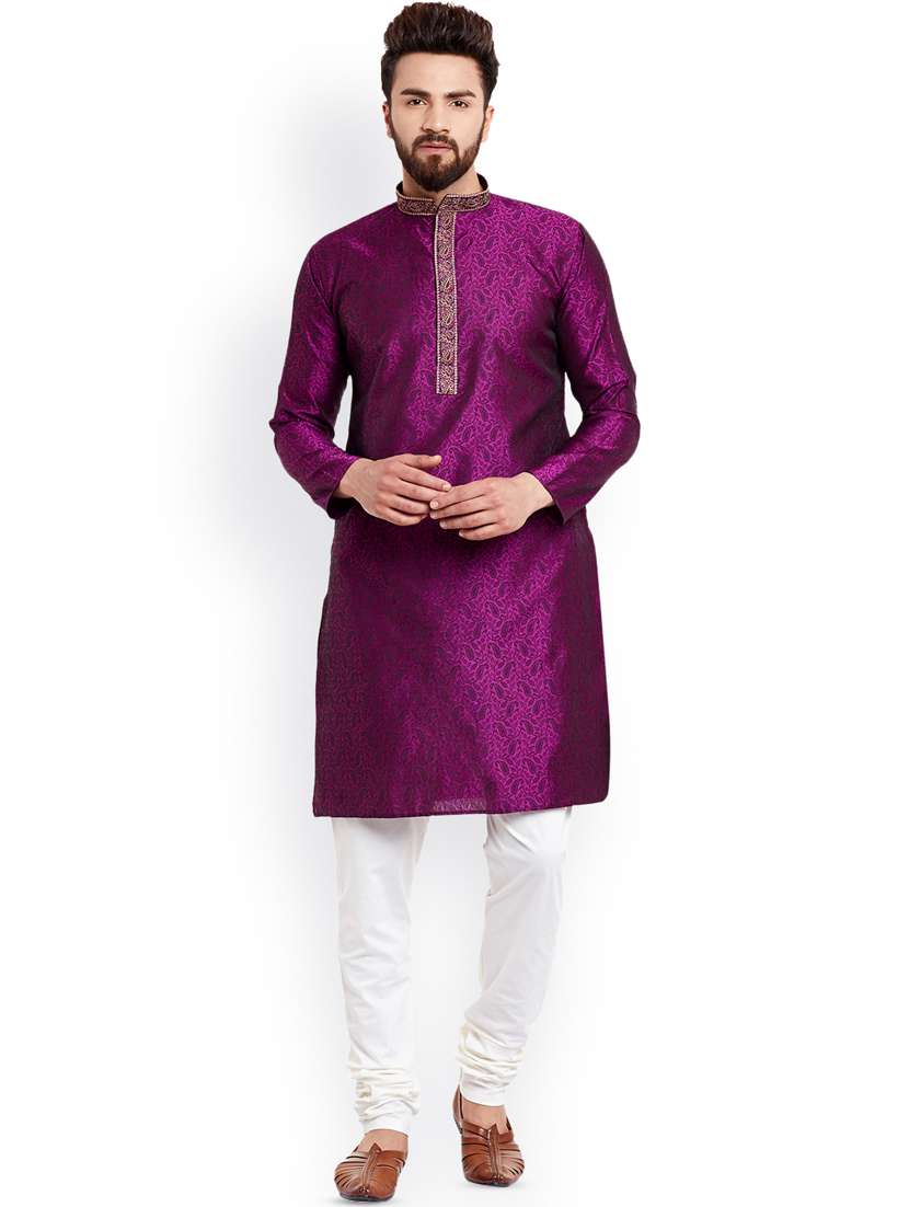 purple pure silk brocade kurta pyjama set