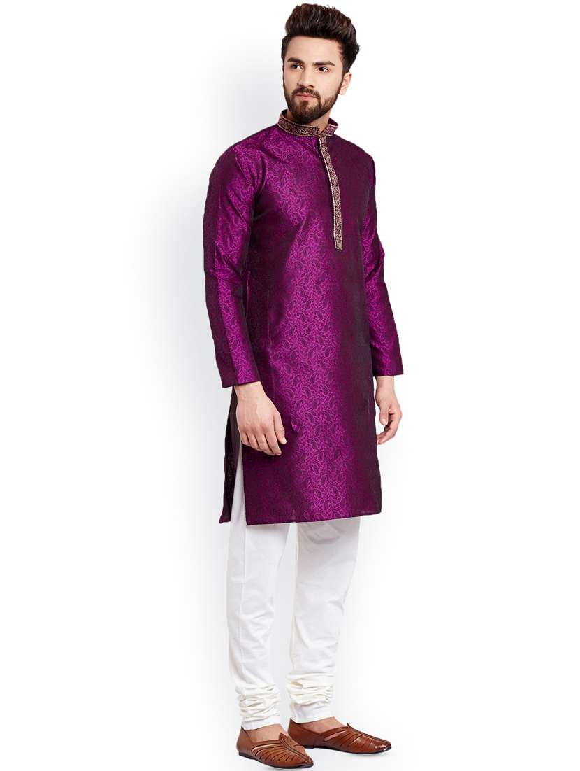 purple pure silk brocade kurta pyjama set - 16735547 - Standard Image - 1
