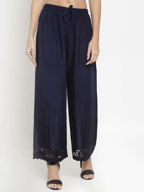 navy blue high rise schiffli work palazzo 