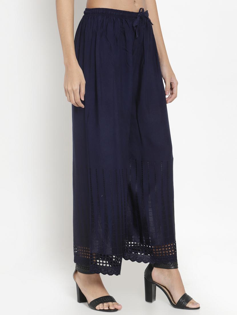 navy blue high rise schiffli work palazzo - 16735565 - Standard Image - 1