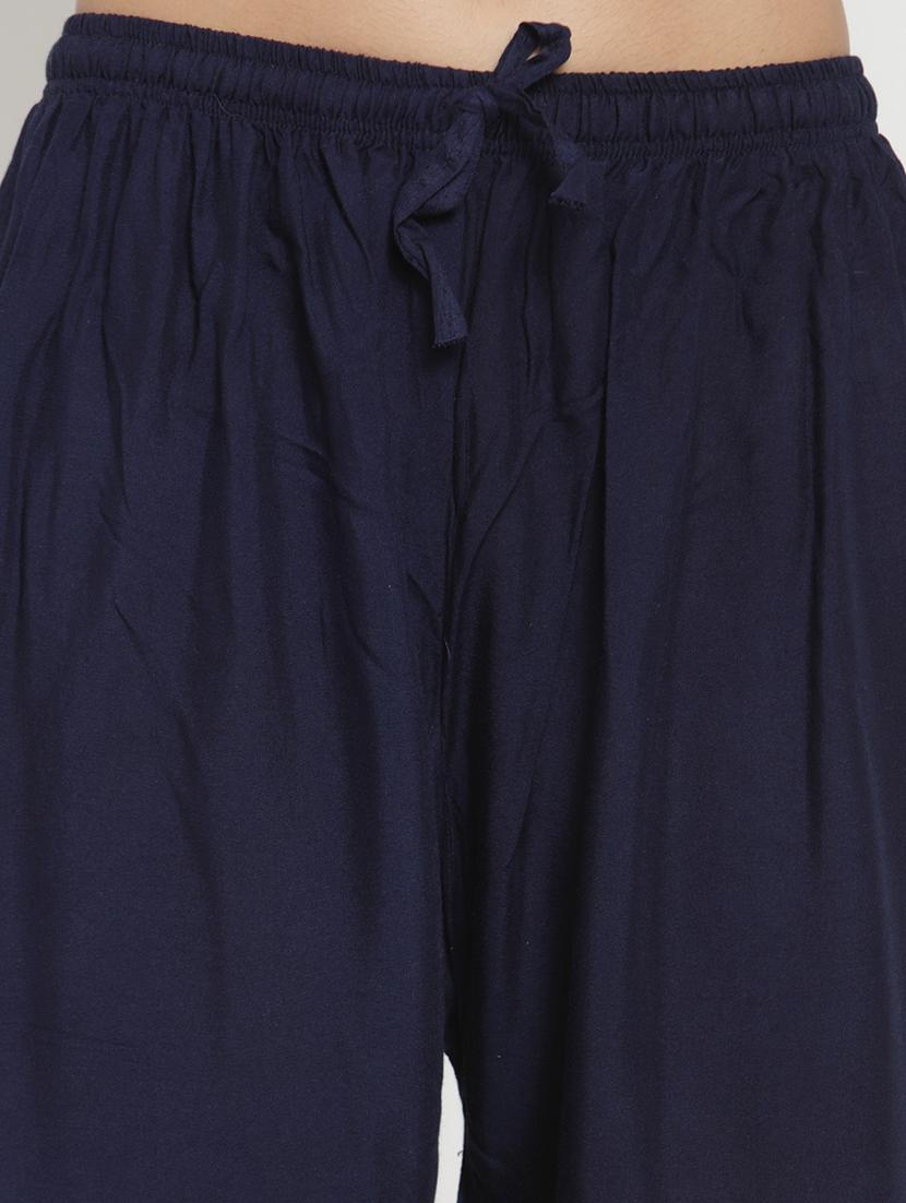 navy blue high rise schiffli work palazzo - 16735565 - Standard Image - 4