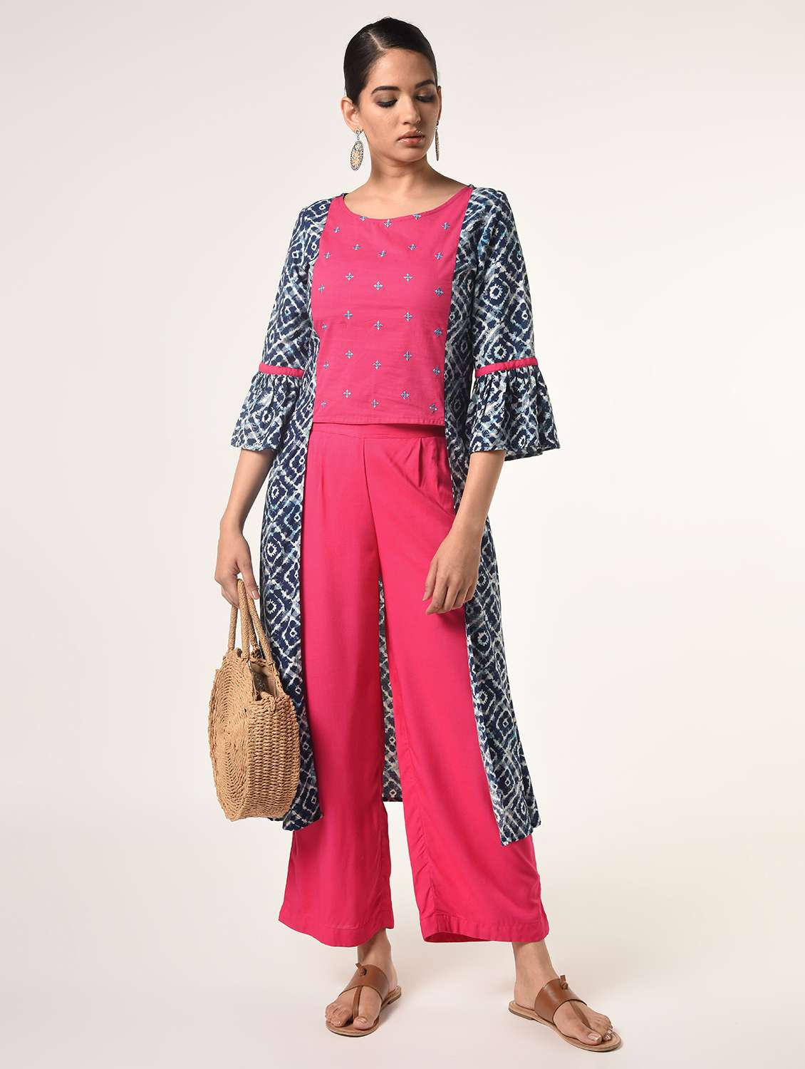 embroidered layered top pants set