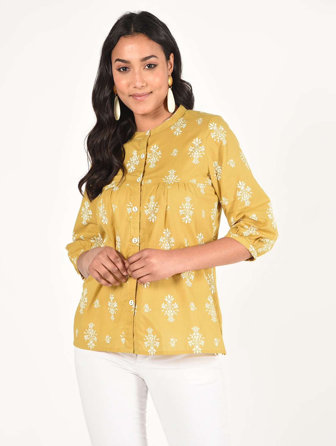 women mustard mandarin straight top - 16738578 -  Standard Image - 1