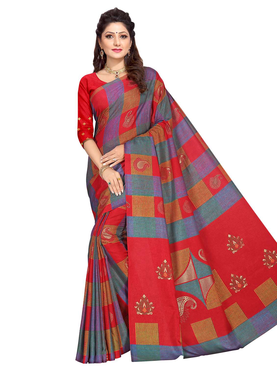check printed saree with blouse