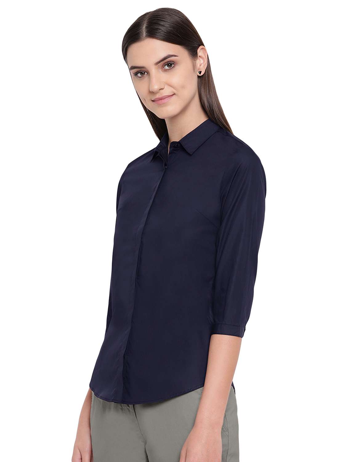 curved hem solid shirt - 16739128 - Standard Image - 1