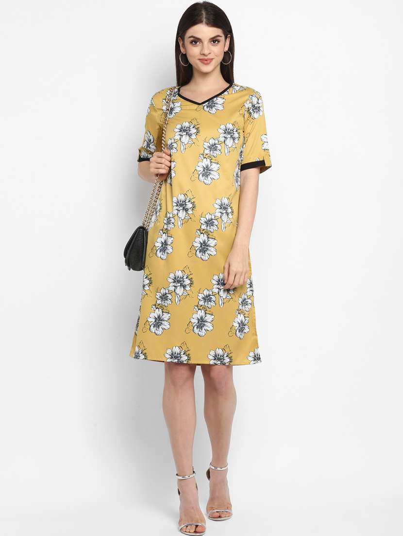 contrast bind floral a-line dress