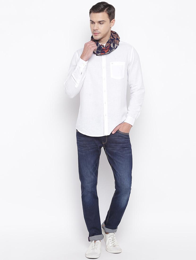 navy blue geometric printed muffler - 16744004 - Standard Image - 1