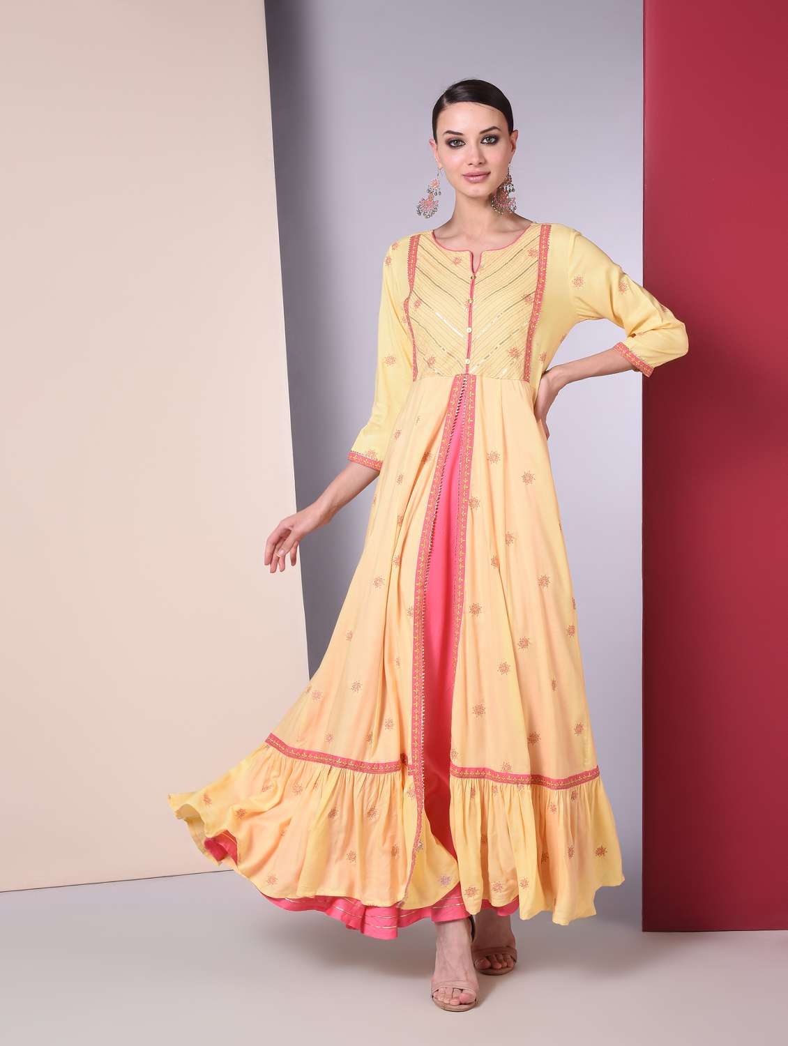 ruffle embroidered flared kurta