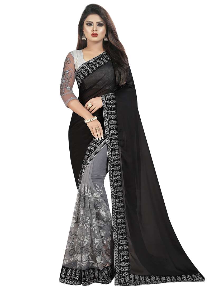 embroidered half and half saree with blouse