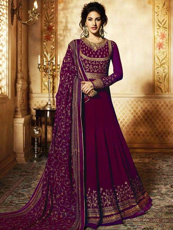 purple georgette semistitched suit