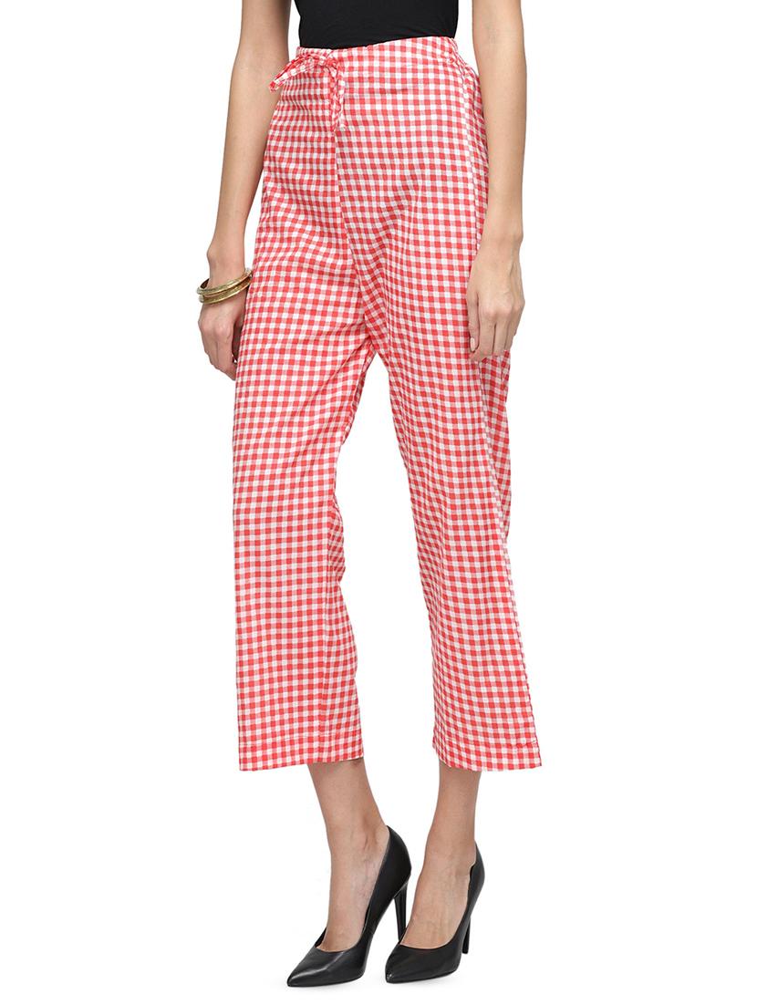 high rise drawstring gingham trouser - 16746232 -  Standard Image - 1