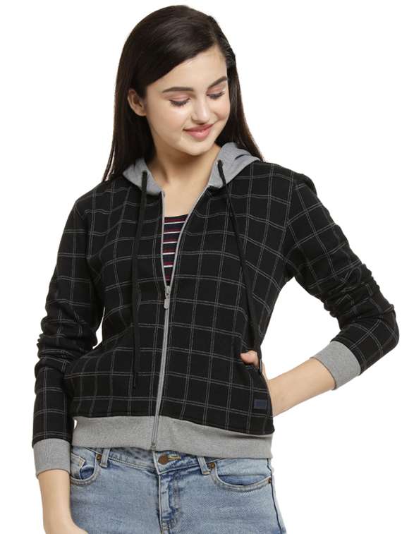 hooded neck checkered jacket 