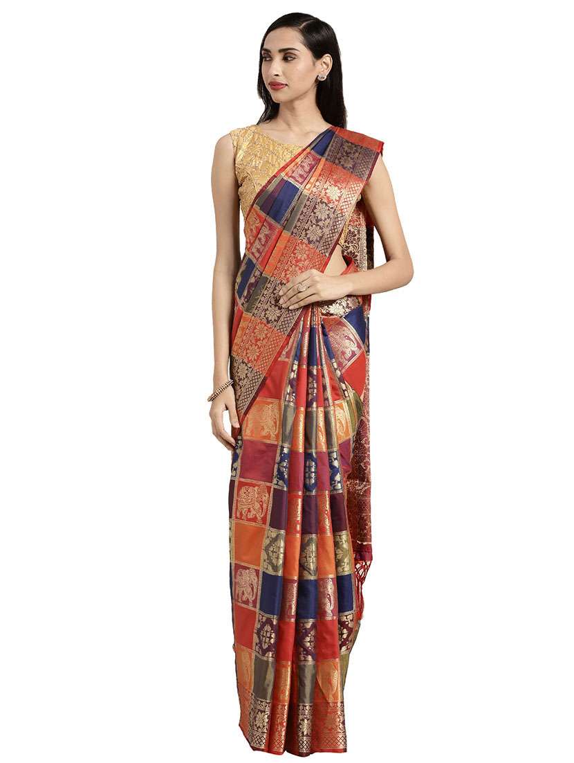 checkered kanjivaram saree with blouse