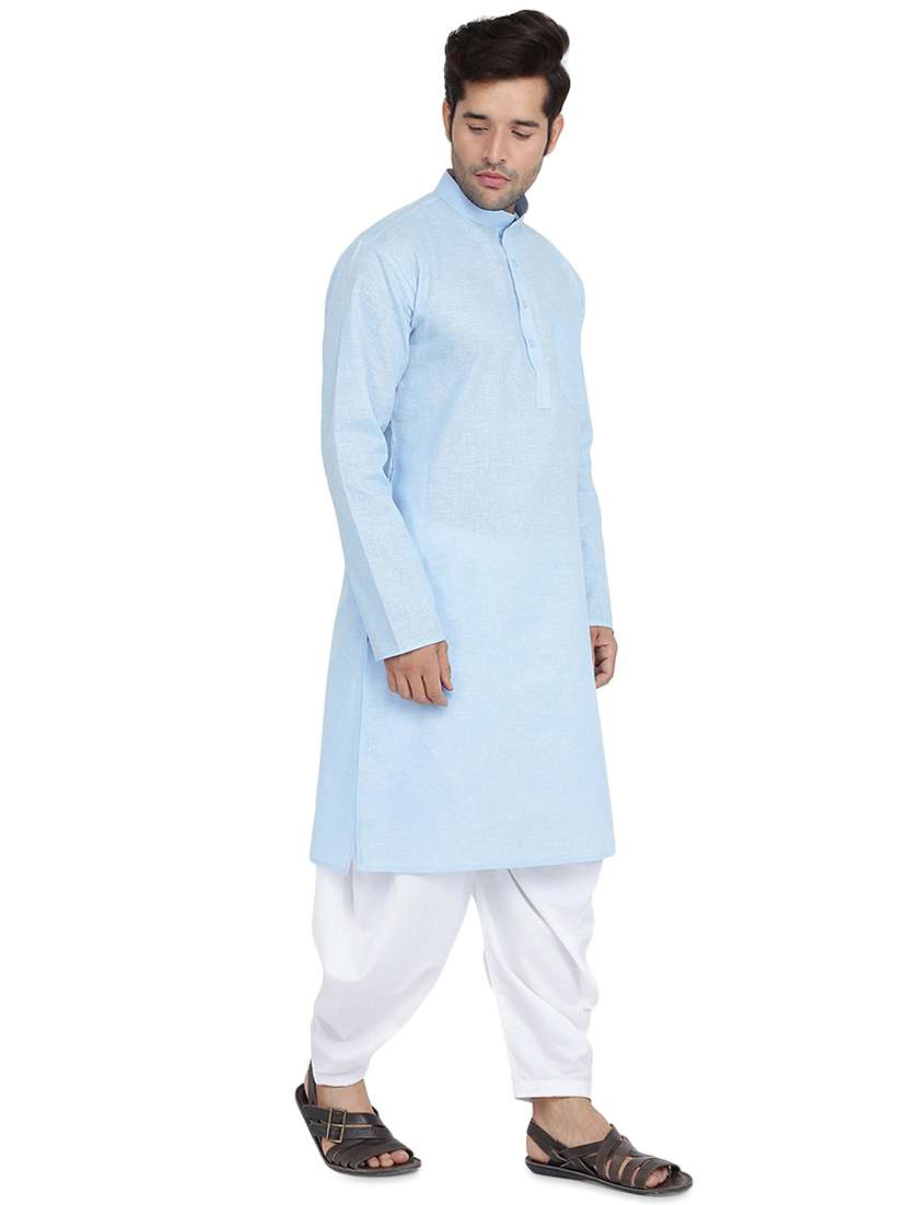 sky blue solid dhoti kurta set - 16750402 -  Standard Image - 1