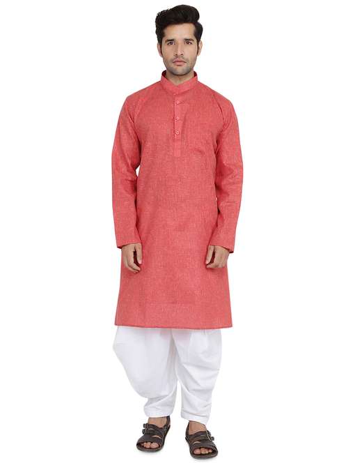 red solid dhoti kurta set - 16750403 - Standard Image - 0