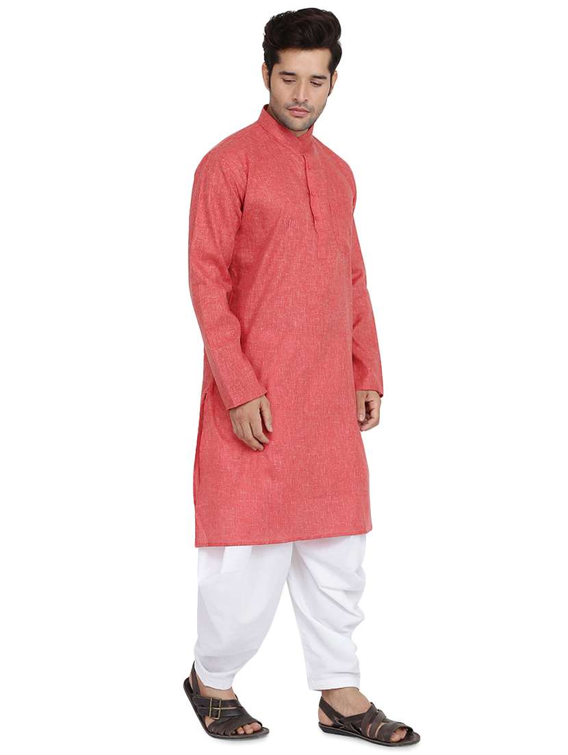 red solid dhoti kurta set - 16750403 - Standard Image - 1