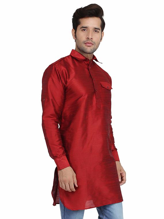 red solid pathani kurta - 16750429 -  Standard Image - 1