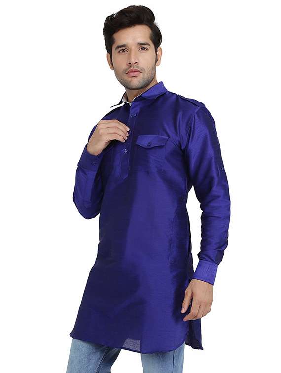 blue solid short kurta - 16750431 - Standard Image - 1