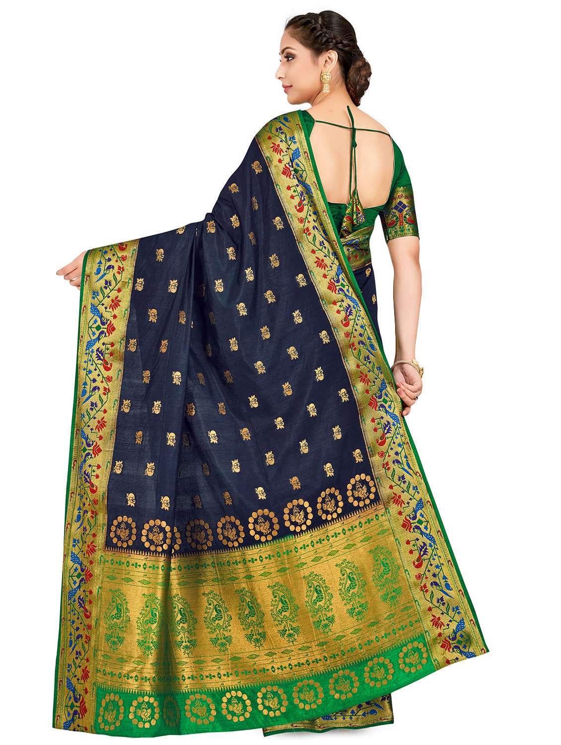 women's self design navy blue colored saree with blouse - 16750476 -  Standard Image - 1