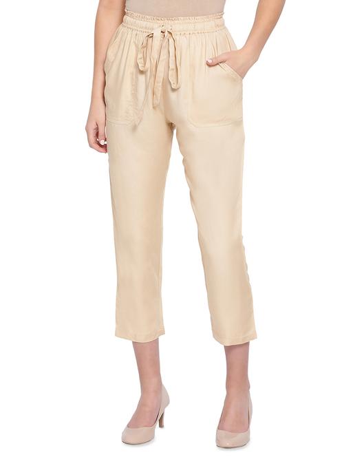 women solid beige flat front trouser - 16750623 - Standard Image - 0