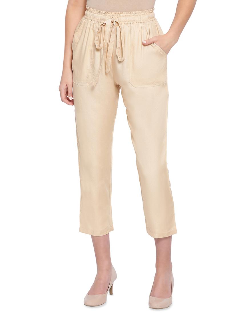 women solid beige flat front trouser - 16750623 - Zoom Image - 0
