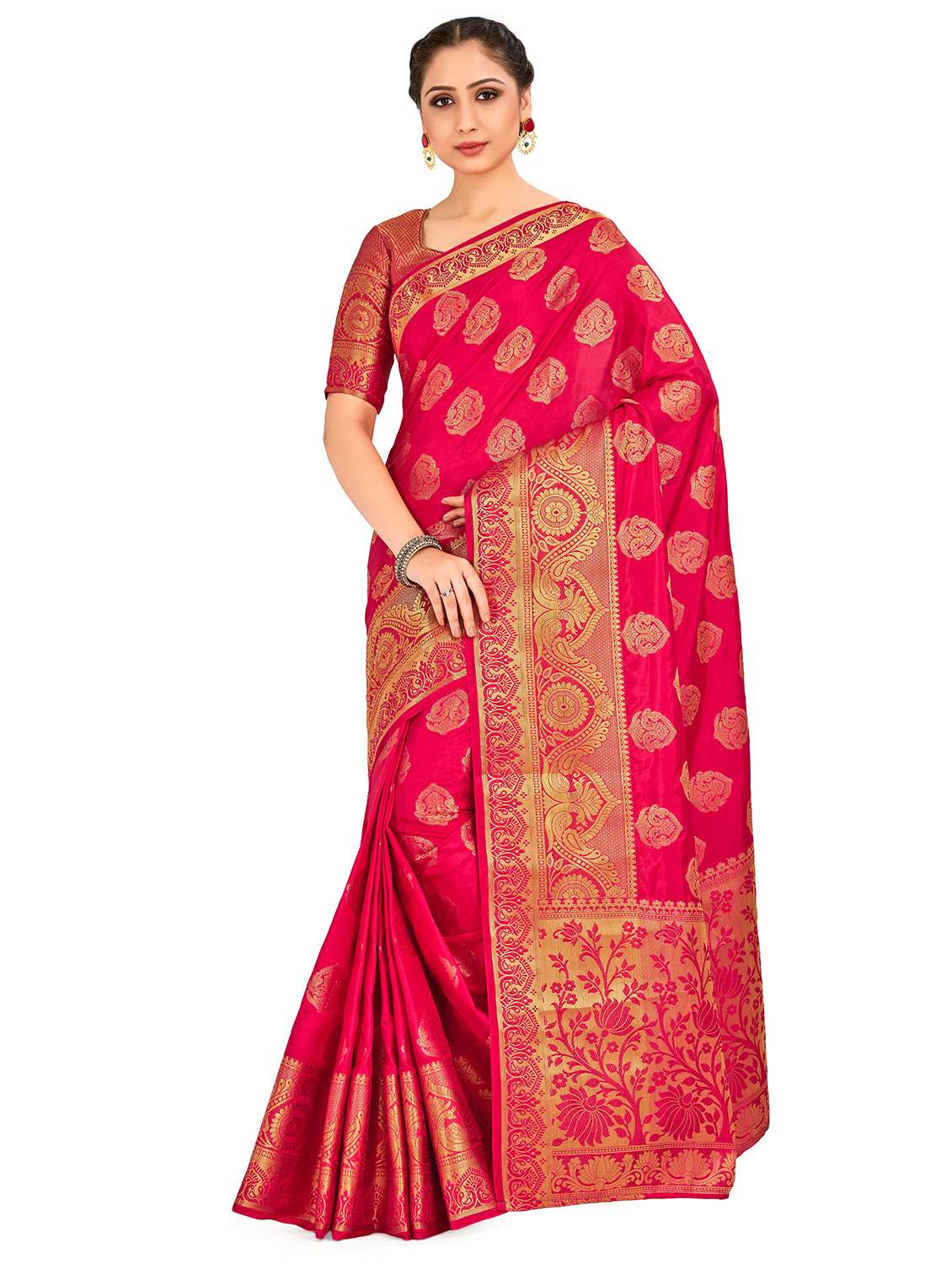 women's self design red colored saree