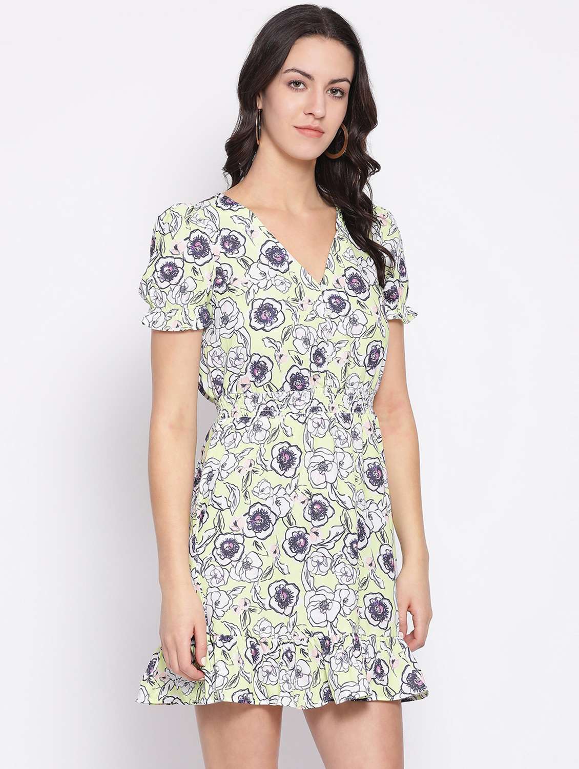 smocked waist puff sleeved a-line dress - 16750787 - Standard Image - 1