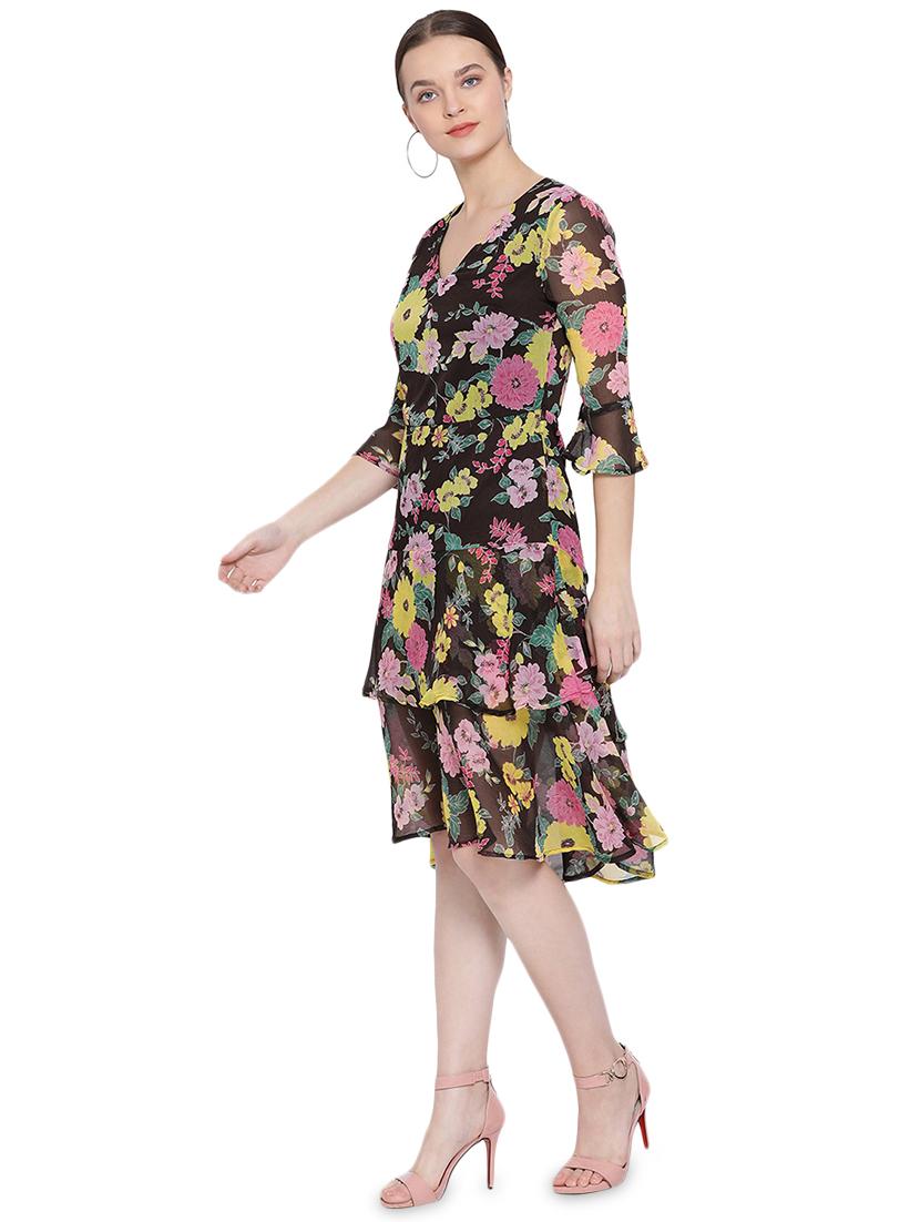 v-neck floral a-line dress - 16750846 - Standard Image - 1