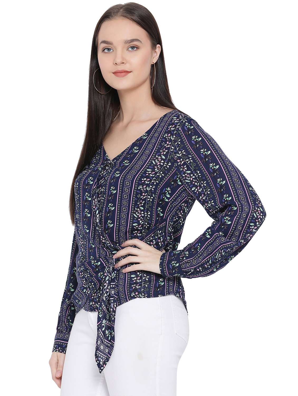 tie front floral top  - 16750914 -  Standard Image - 1