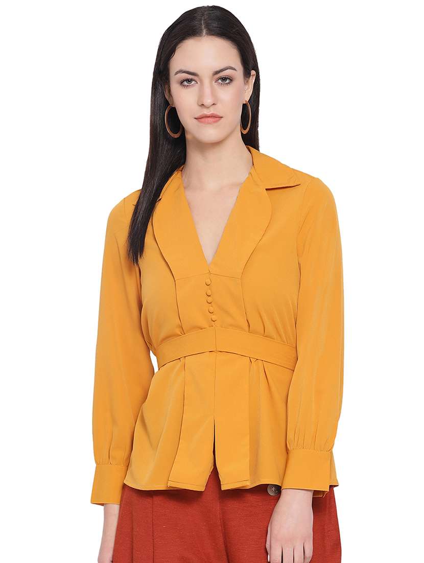 women's peplum lapel neck top