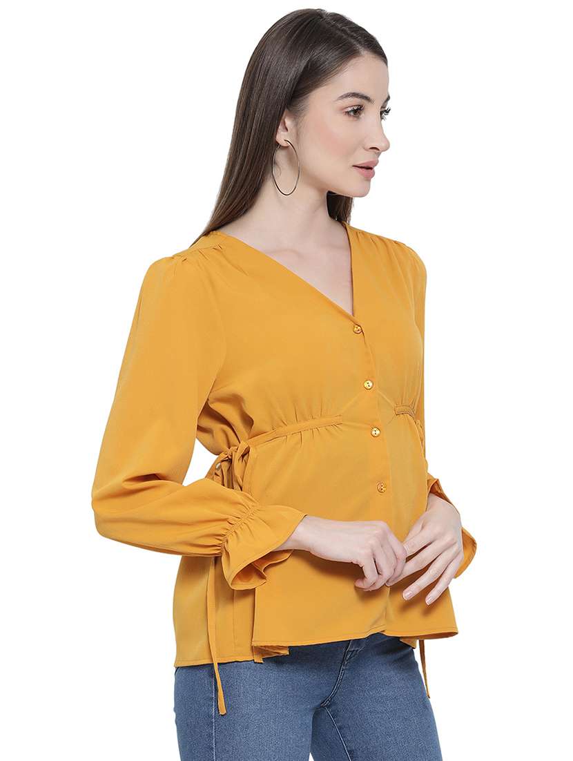 tie front bell sleeved top  - 16750953 -  Standard Image - 1