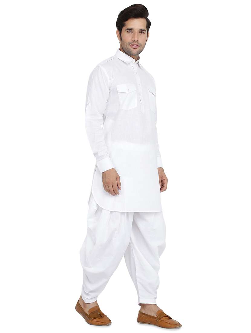white solid dhoti kurta set - 16751119 -  Standard Image - 1