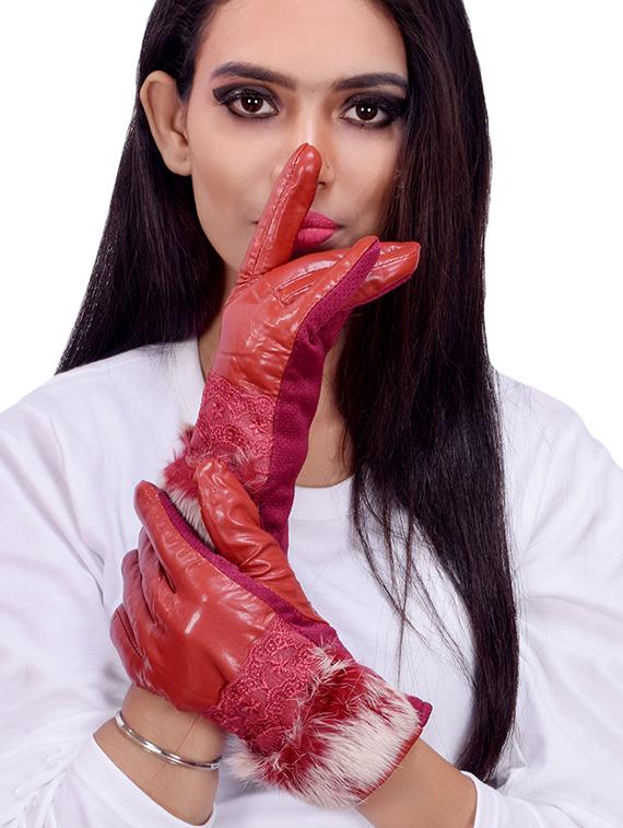 red leatherette gloves - 16751407 - Standard Image - 1