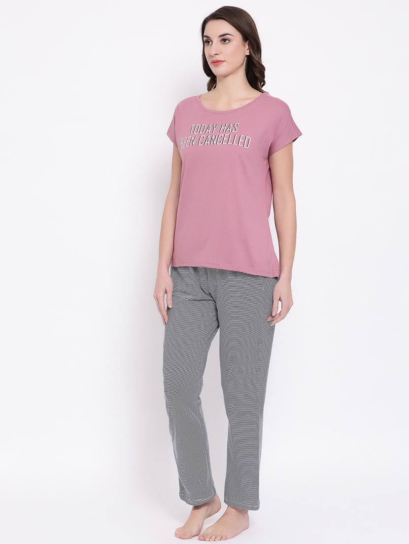 round neck quirky text pyjama set - 16754184 - Standard Image - 1