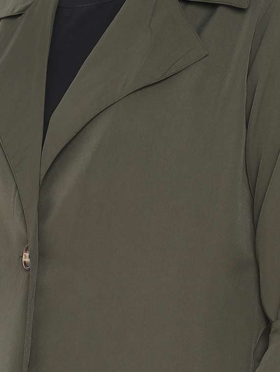 green lapel neck solid trench coat - 16754214 - Standard Image - 4