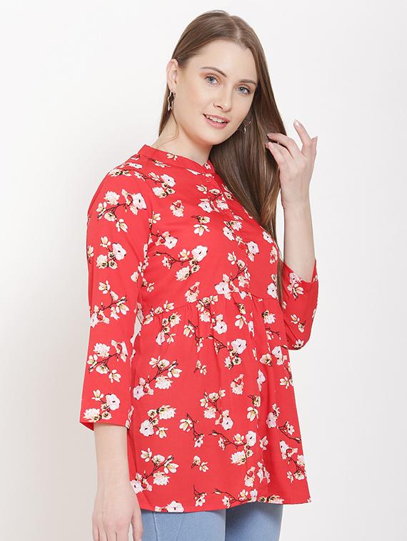 mandarin neck floral tunic  - 16754524 -  Standard Image - 1