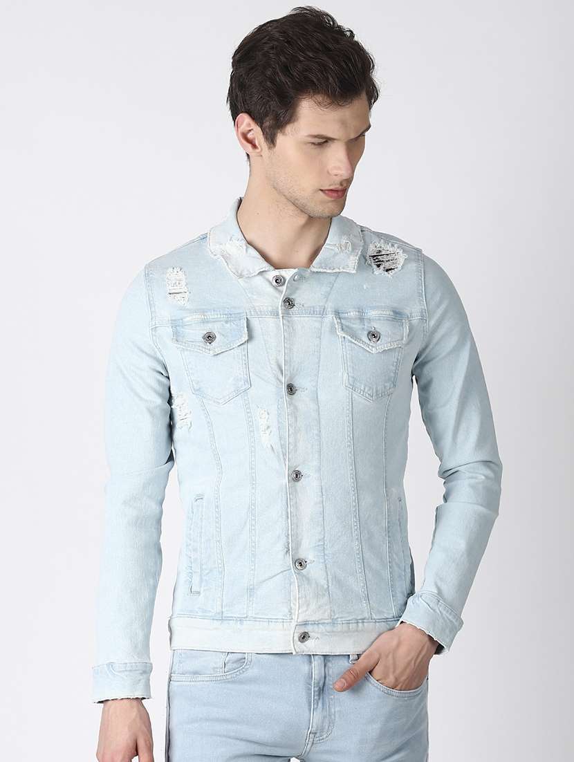 light blue solid denim jacket