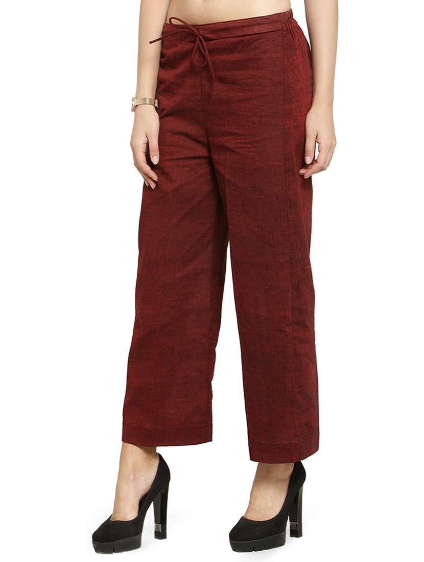 women solids calf length tailored pants - 16757181 - Standard Image - 1