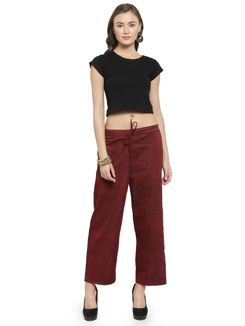 women solids calf length tailored pants - 16757181 - Standard Image - 4