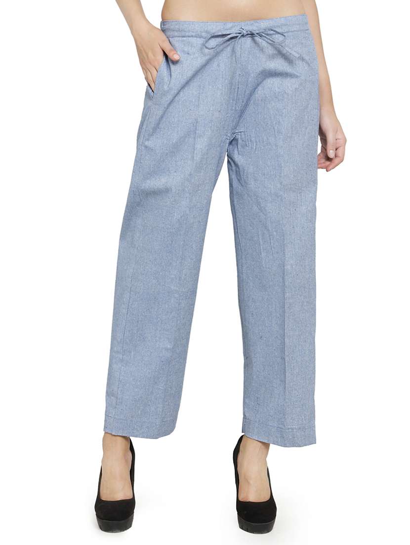 women solids ankle length tailored pants