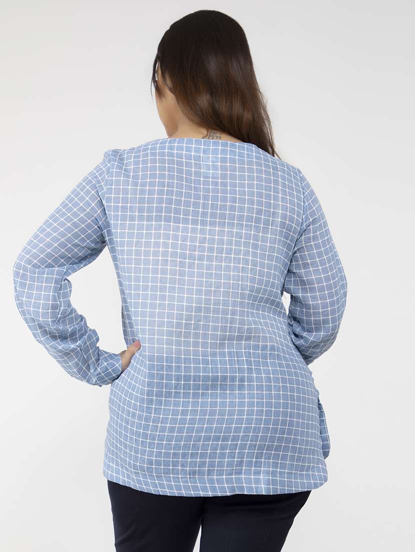 round neck checkered top  - 16759774 -  Standard Image - 1