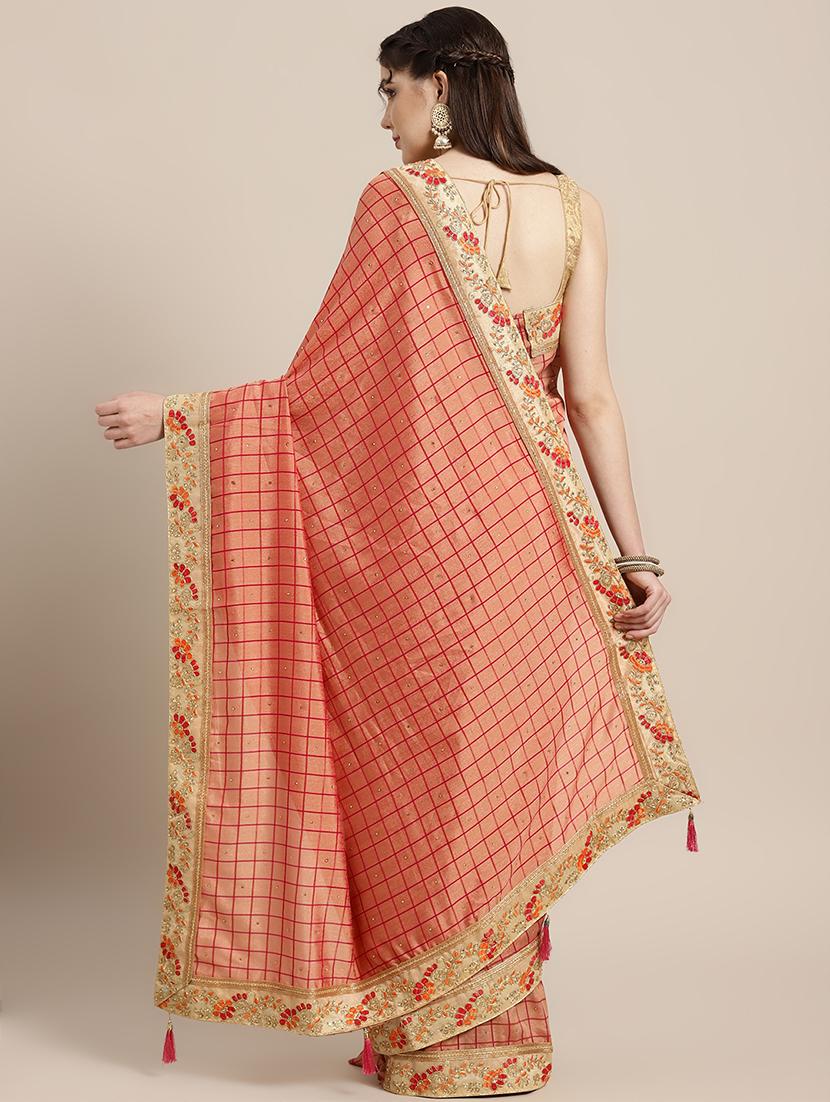 check print bordered saree with blouse - 16762442 - Standard Image - 1