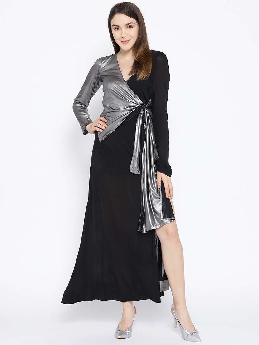 women's wrap solid dress